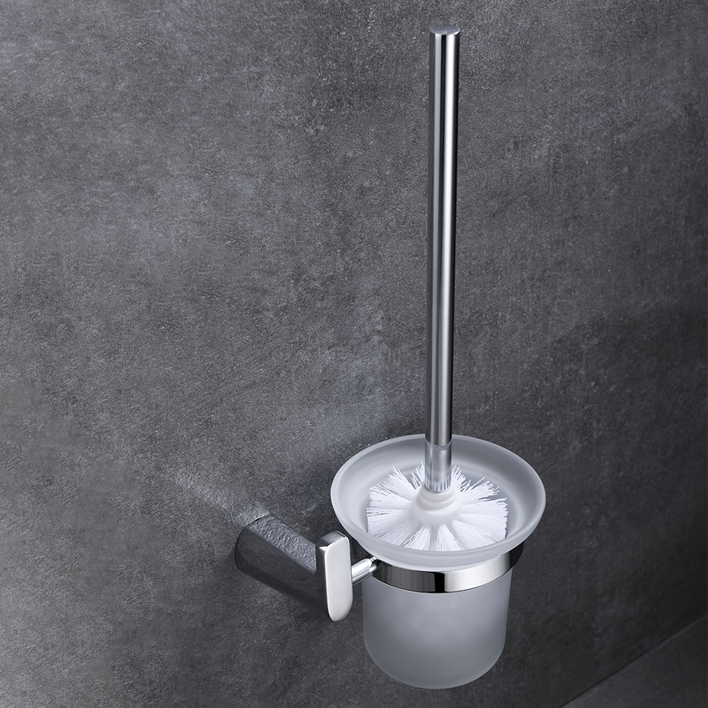 Brass Chrome Silver Square Toilet Brush Holder Bathroom Toilet Bowl Cleaning Brush Set 