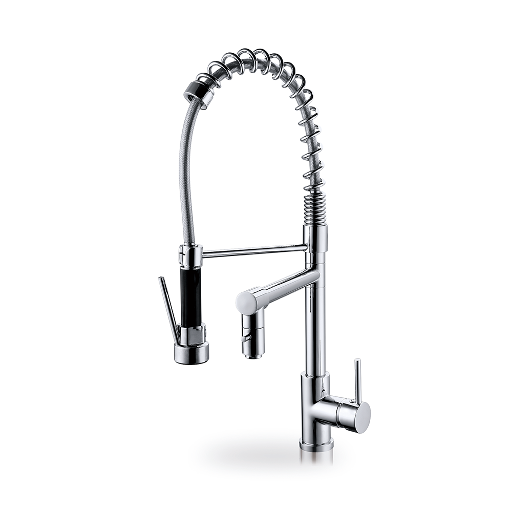 Chrome Plating Single Hole Spring Loaded Three Way Kitchen Sink Mixer Faucet 